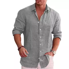 Camisa de linho de algodão manga longa masculina, plus size, monocromática, es na internet