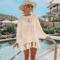 Sexy Beach Cover Up para senhoras, Crochet vestido branco Swimwear, Fato de banh - Show Drop