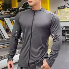 Camiseta de zíper de manga comprida masculina, roupas de ginástica soltas, cor - Show Drop