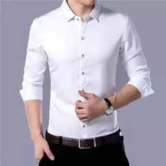 Camisa de manga comprida masculina, moda casual, cor sólida - Show Drop