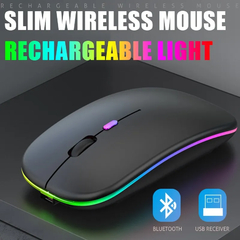 Mouse sem fio bluetooth portátil, carregamento luminoso, 2.4g, usb, tablet, tel