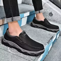 Mocassins casuais de couro genuíno para homens, tênis antiderrapante para cami