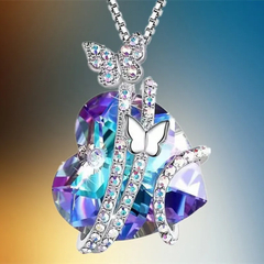 Exquisite Fashion Creative Multicolor Heart Shape Crystal Necklace Colorful Rhin - comprar online