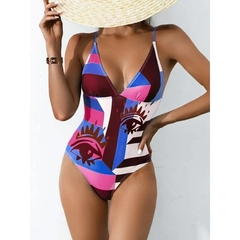 Maiô de uma peça para mulheres, moda praia, roupa de banho com almofada, impre na internet