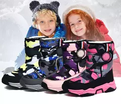 Inverno quente pele tornozelo botas crianças preto peludo sapatos meninas antid