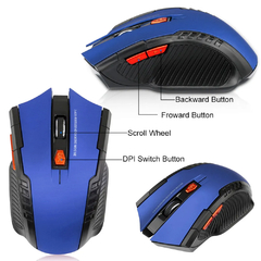 Mouse óptico sem fio com receptor usb, 2 ghz, 1600dpi, 6 botões, para computad na internet