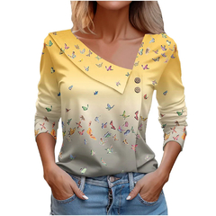 Blusa estampa floral de manga comprida feminina, blusa branca, camisas da moda, - comprar online