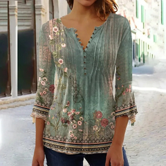 Blusa de temperamento estampada feminina, blusa casual, elegante na moda - loja online