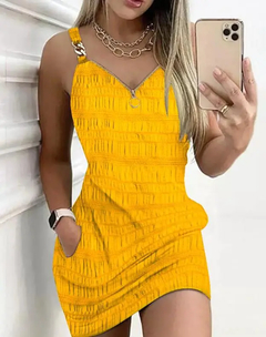 Imagem do Vestido casual sexy com alça feminina, estampa jeans, decoração de corrente,