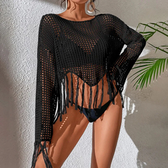 Imagem do Sexy Beach Cover Up para senhoras, Crochet vestido branco Swimwear, Fato de banh