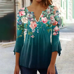 Blusa de temperamento estampada feminina, blusa casual, elegante na moda na internet