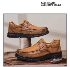 CLOHOO-Mocassins artesanais de couro para homens, sapatos artesanais, sola de bo - loja online