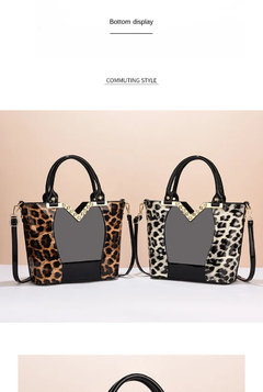 Bolsa de diamante em couro com estampa leopardo para mulheres, bolsas de ombro f - Show Drop