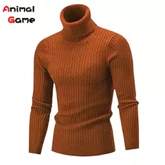 Suéter de malha de gola alta masculino, jumper quente, malha de lã, casual, ma