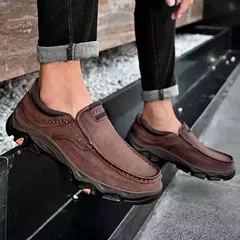 Mocassins casuais de couro genuíno para homens, tênis antiderrapante para cami - loja online