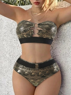 Biquíni feminino ponto metálico push-up, maiô sexy, moda praia de cintura alt - loja online