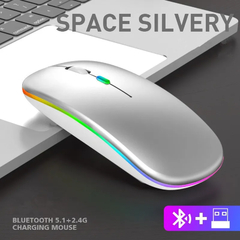 Imagem do Mouse sem fio bluetooth portátil, carregamento luminoso, 2.4g, usb, tablet, tel