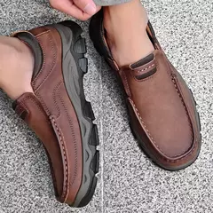 Mocassins casuais de couro genuíno para homens, tênis antiderrapante para cami - comprar online