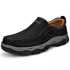 Mocassins casuais de couro genuíno para homens, tênis antiderrapante para cami