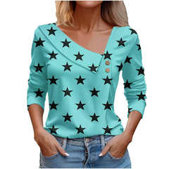 Blusa estampa floral de manga comprida feminina, blusa branca, camisas da moda, - Show Drop