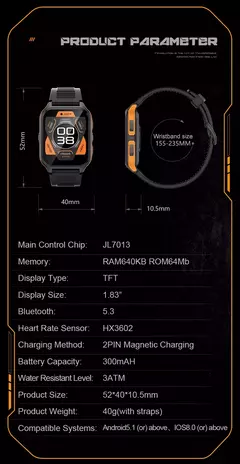 P73 Relógio Inteligente Militar ao Ar Livre para Homens, Chamada Bluetooth, Sma