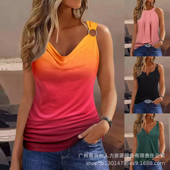 Wepbel-Camisola plissada sem mangas com decote em v gradiente feminino, ombre so - Show Drop