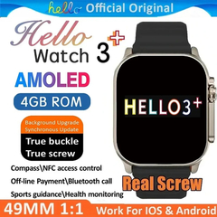 Hello Watch Original 3 Plus Ultra Smartwatch, AMOLED, ROM 4GB, bússola NFC, cha