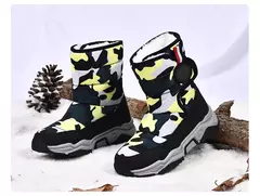 Imagem do Inverno quente pele tornozelo botas crianças preto peludo sapatos meninas antid