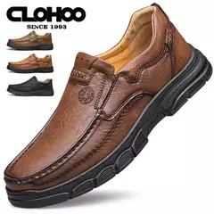 CLOHOO-Mocassins artesanais de couro para homens, sapatos artesanais, sola de bo - loja online