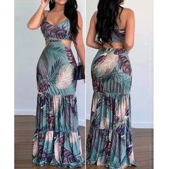 Imagem do Wepbel-vestido floral feminino, decote em v, bodycon sem mangas, vestido longo,