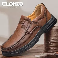 CLOHOO-Mocassins artesanais de couro para homens, sapatos artesanais, sola de bo - Show Drop