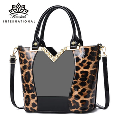 Bolsa de diamante em couro com estampa leopardo para mulheres, bolsas de ombro f