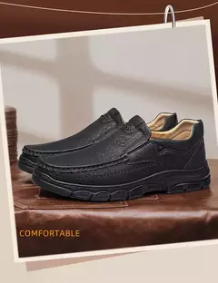 Imagem do CLOHOO-Mocassins artesanais de couro para homens, sapatos artesanais, sola de bo