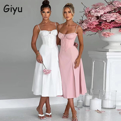 Giyu-vestido longo sexy para mulheres, casual com renda, sem encosto, festa band - comprar online