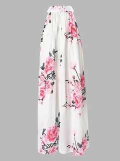 Floral Print Halter Casual Vestido Plissado Mulheres Sem Mangas Mini Vestido De - comprar online