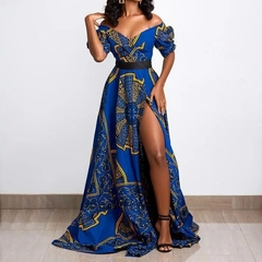 Vestido maxi estampado africano dashiki para mulheres, sexy decote em v, sem cos