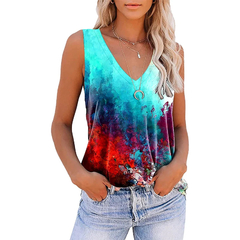 Mulheres Tie Dye 3D Print Tank Tops, V-Neck Camisolas sem mangas, colete de ombr na internet