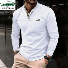 Camisa polo de manga longa masculina, camiseta esportiva casual com gola redonda - comprar online