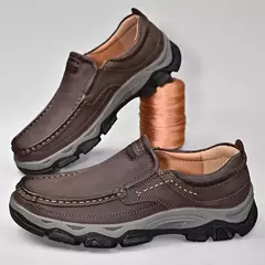 Imagem do Mocassins casuais de couro genuíno para homens, tênis antiderrapante para cami