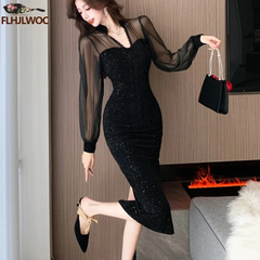 Vestido feminino fino fit wrap hip, vestido sexy bling malha pura, design franc?