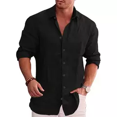 Camisa de linho de algodão manga longa masculina, plus size, monocromática, es - comprar online