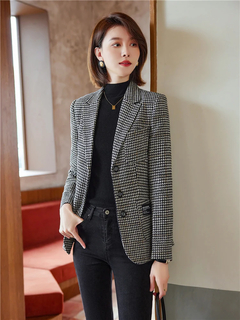 Imagem do Casaco de lã Houndstooth Houndstooth para senhoras, blazer xadrez feminino, top