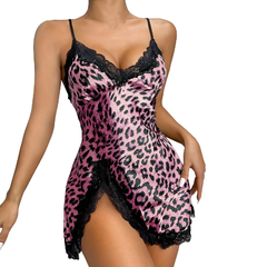 Mulheres com estampa de leopardo Suspender de renda camisola, pijama decote v, m - loja online