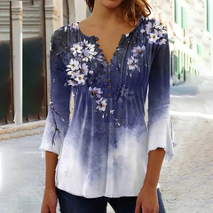 Blusa de temperamento estampada feminina, blusa casual, elegante na moda na internet