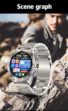 Smartwatch esportivo AMOLED com lanterna para homens, rastreador de fitness à p na internet