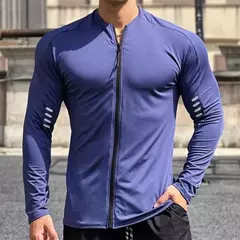 Imagem do Camiseta de zíper de manga comprida masculina, roupas de ginástica soltas, cor