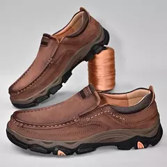 Mocassins casuais de couro genuíno para homens, tênis antiderrapante para cami