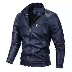 Imagem do Jaqueta de couro PU para homens, casacos de lã, casual Outerwear, Tendência Ad