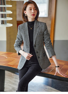 Casaco de lã Houndstooth Houndstooth para senhoras, blazer xadrez feminino, top - comprar online