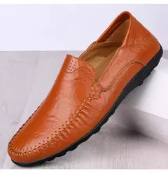 CLOHOO-Sapatos masculinos de couro genuíno, deslizamento casual no mocassim, co - comprar online